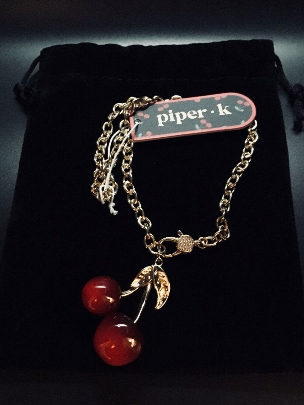 NWT. Piper K Cherry Glass Stones 19" Necklace